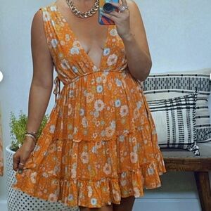 Cotton Candy LA Floral Orange Sleeveless Dress